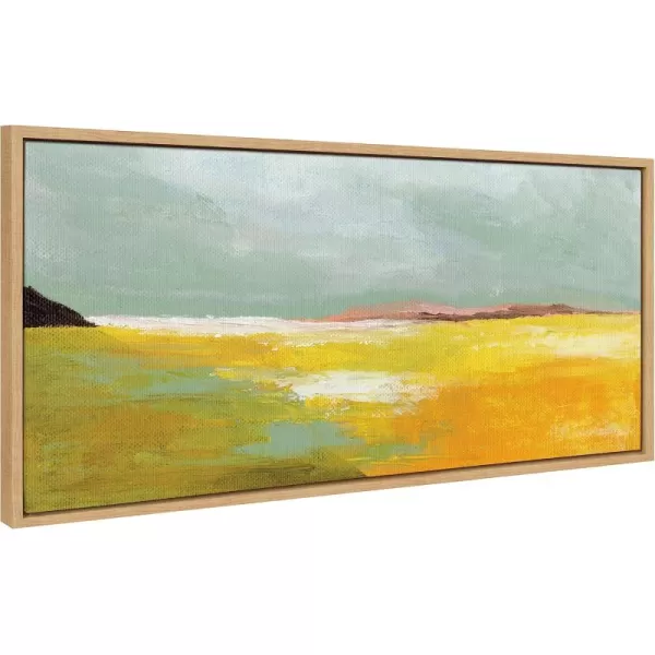 imageKate and Laurel Sylvie Golden Root Lake Framed Canvas Wall Art by Nikita Jariwala 18x40 Natural Soft Abstract Prairie Landscape Art for Wall DecorNatural