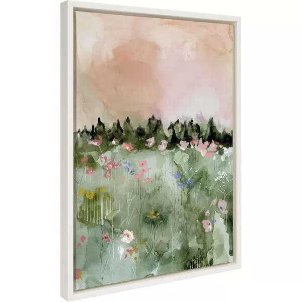 imageKate and Laurel Sylvie Landscape 01 Framed Canvas Wall Art by Annie Quigley 18x24 Natural Soft Watercolor Nature Landscape with Greenery Art for Wall DecorWhite