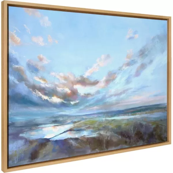 imageKate and Laurel Sylvie Looking West Fairburn Ings Framed Canvas Wall Art by Nel Whatmore 28x38 Natural Blue Ocean Skies Landscape Painting Art for Wall Decor