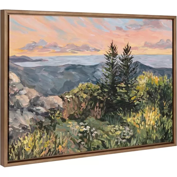imageKate and Laurel Sylvie Maine Sunrise Framed Canvas Wall Art by Emily Kenney 23x33 Gray Mountain Ocean Nature Landscape Art for WallGold