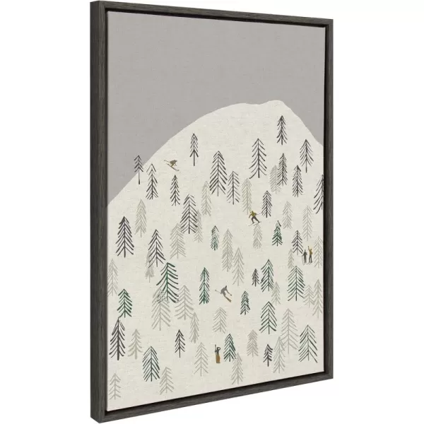 imageKate and Laurel Sylvie New Nostalgia Skiers Framed Canvas Wall Art by Hannah Beisang 23x33 Gray Minimal Ski Hill Art for WallGray