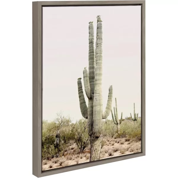 imageKate and Laurel Sylvie Sunrise Cactus Framed Canvas Wall Art by Amy Peterson Art Studio 23x33 Gray Modern Botanical Cactus Plant Art for WallGray