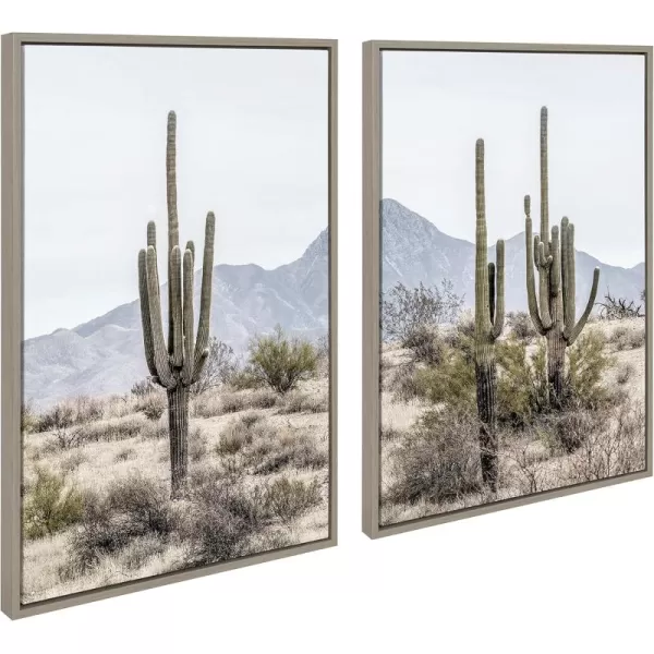 imageKate and Laurel Sylvie Tall Saguaro Cacti Desert Mountain 1 and 2 Framed Canvas Wall Art Set by The Creative Bunch Studio 2 Piece Set 23x33 Gray Botanical Natural Wall Dcor Art Set