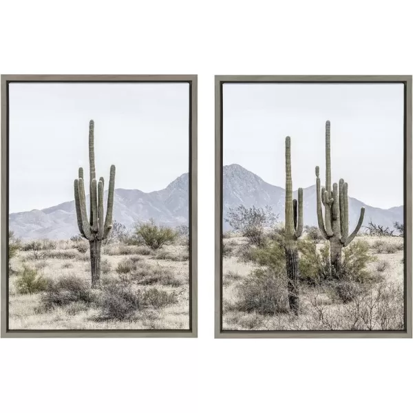 imageKate and Laurel Sylvie Tall Saguaro Cacti Desert Mountain Framed Canvas Wall Art by The Creative Bunch Studio Set of 2 18x24 Gray Decorative Desert Art Print for WallGray