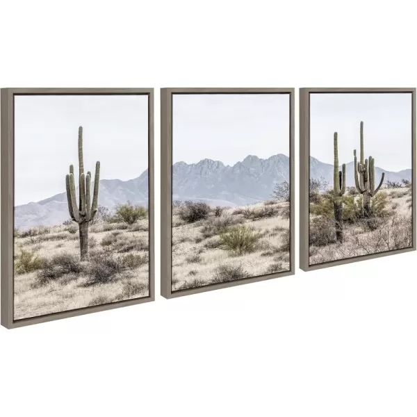 imageKate and Laurel Sylvie Tall Saguaro Cacti Desert Mountain Left Middle and Right Framed Canvas Wall Art Set by The Creative Bunch Studio 3 Piece Set 18x24 Gray Botanical Natural Wall Dcor Art Set