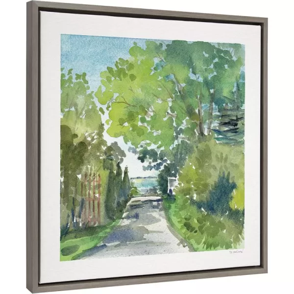 imageKate and Laurel Sylvie The Lane and Sea Framed Canvas Wall Art by Patricia Shaw 22x22 Gray Soft Watercolor Landscape Art for WallGray