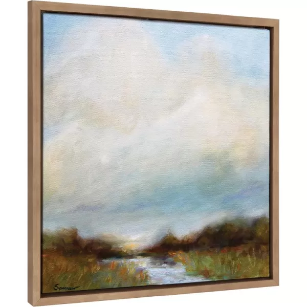 imageKate and Laurel Sylvie Tranquility Framed Canvas Wall Art by Mary Sparrow 30x30 Gold Peaceful Nature Ocean Beach Landscape Art for WallGold