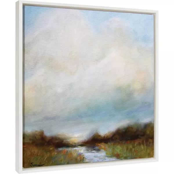 imageKate and Laurel Sylvie Tranquility Framed Canvas Wall Art by Mary Sparrow 30x30 Gold Peaceful Nature Ocean Beach Landscape Art for WallWhite