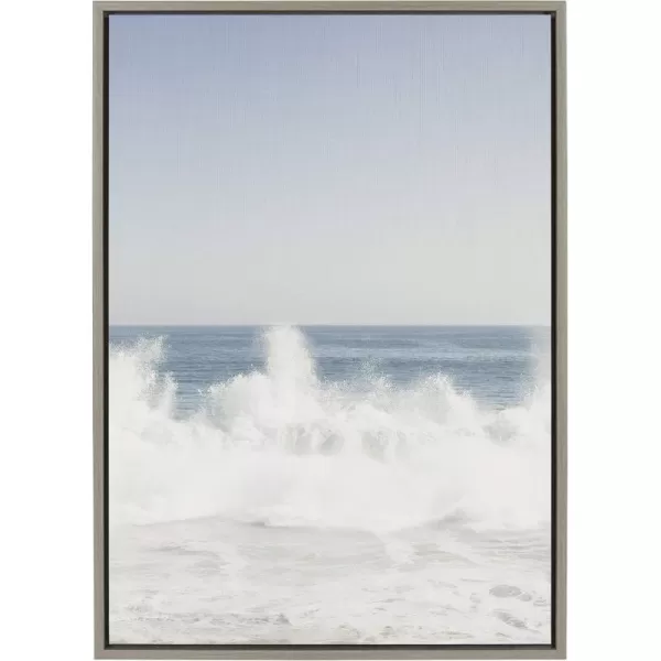 imageKate and Laurel Sylvie Waves Crashing Framed Canvas Wall Art by Caroline Mint 23x33 White Chic Coastal Wall DecorGrey