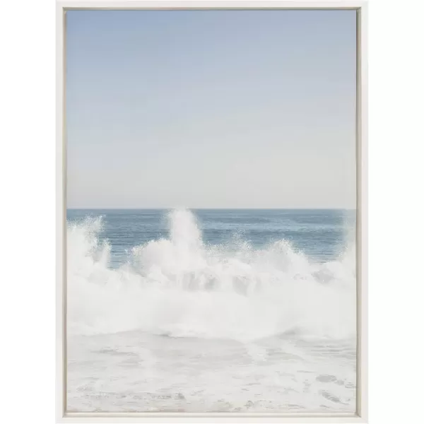 imageKate and Laurel Sylvie Waves Crashing Framed Canvas Wall Art by Caroline Mint 23x33 White Chic Coastal Wall DecorWhite