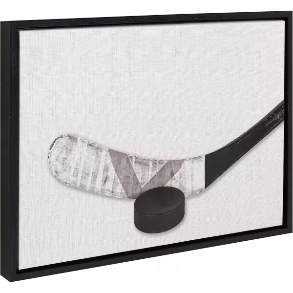 imageDesignOvation Sylvie Horizontal Hockey Stick and Puck Portrait Framed Canvas Wall Art 18x24 Black Sporty Wall Decor for Home