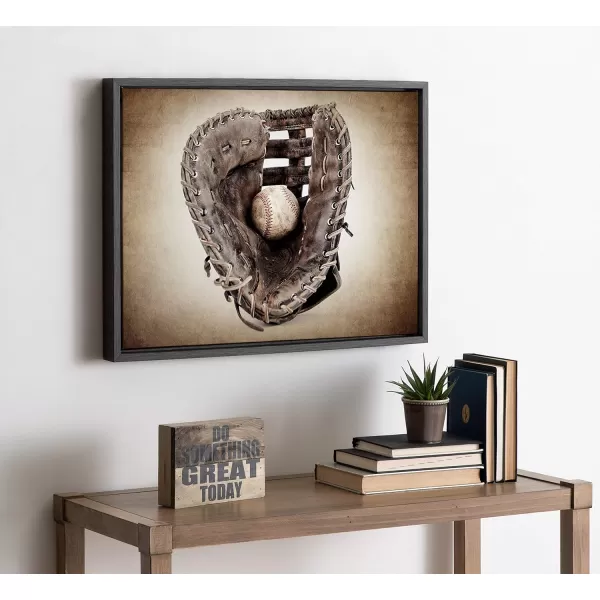 imageDesignOvation Sylvie Vintage Baseball Glove Framed Canvas Wall Art by Shawn St Peter 18x24 Gray SportsThemed Home Decor