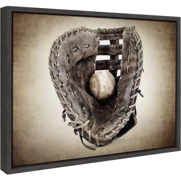 imageDesignOvation Sylvie Vintage Baseball Glove Framed Canvas Wall Art by Shawn St Peter 18x24 Gray SportsThemed Home Decor