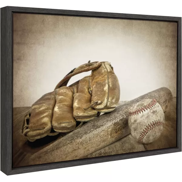 imageDesignOvation Sylvie Vintage Baseball and Glove Framed Canvas Wall Art by Shawn St Peter 18x24 Gray