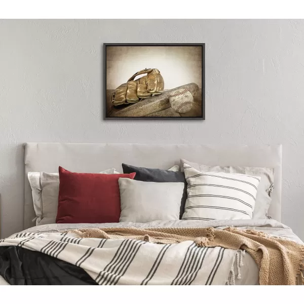 imageDesignOvation Sylvie Vintage Baseball and Glove Framed Canvas Wall Art by Shawn St Peter 18x24 Gray