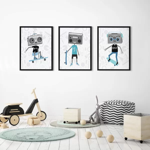 imageKate and Laurel Sylvie Boom Box Boy 2 Framed Canvas Wall Art by Molly Fabiano 18x24 Black Robot Art for Wall