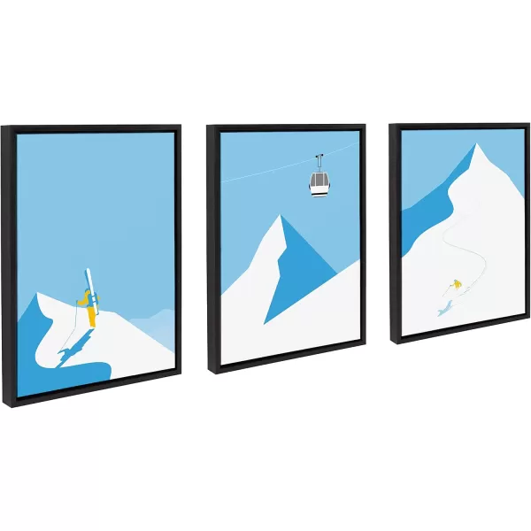 imageKate and Laurel Sylvie Downhill Skier Framed Canvas Wall Art by Rocket Jack Set of 3 18x24 Black Cool Winter DecorBlack