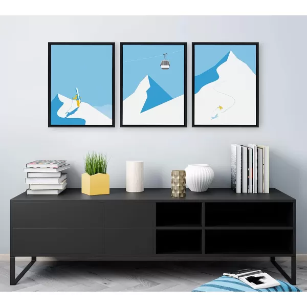 imageKate and Laurel Sylvie Downhill Skier Framed Canvas Wall Art by Rocket Jack Set of 3 18x24 Black Cool Winter DecorBlack