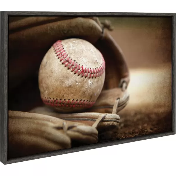 imageKate and Laurel Sylvie Three Vintage Bats Baseball Glove at Home Plate and Three Vintage Baseballs Framed Canvas Wall Art Set by Saint and Sailor Studios 3 Piece Set Gray Retro Baseball Art Set