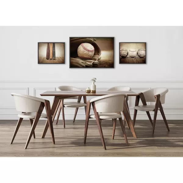 imageKate and Laurel Sylvie Three Vintage Bats Baseball Glove at Home Plate and Three Vintage Baseballs Framed Canvas Wall Art Set by Saint and Sailor Studios 3 Piece Set Gray Retro Baseball Art Set