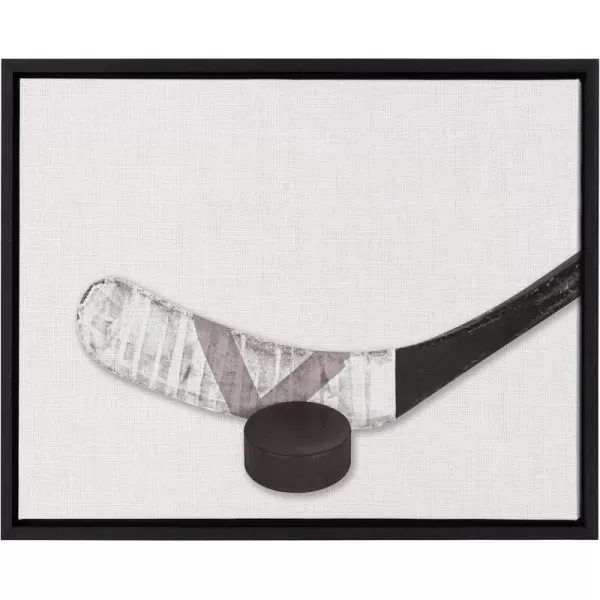 imageDesignOvation Sylvie Horizontal Hockey Stick and Puck Portrait Framed Canvas Wall Art 18x24 Black Sporty Wall Decor for Home