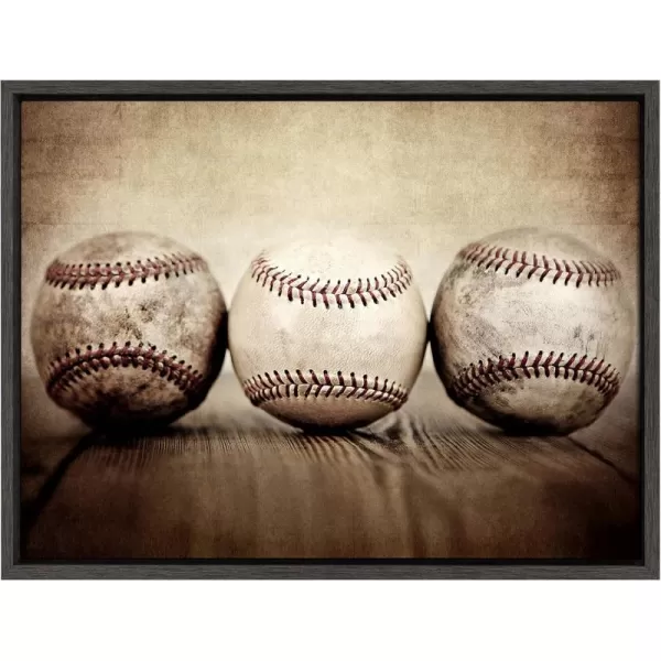 imageDesignOvation Sylvie Three Vintage Baseballs Framed Canvas by Shawn St Peter 18x24 Dark Grey Transitional Sports Wall Decor for Office Bedroom Or Living Room