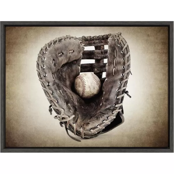 imageDesignOvation Sylvie Vintage Baseball Glove Framed Canvas Wall Art by Shawn St Peter 18x24 Gray SportsThemed Home Decor