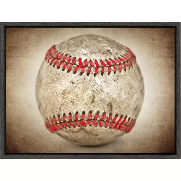 imageDesignOvation Sylvie Vintage Baseball Hardball Framed Canvas by Shawn St Peter 18x24 Dark Grey Transitional Sports Wall Decor for Office Bedroom Or Living Room