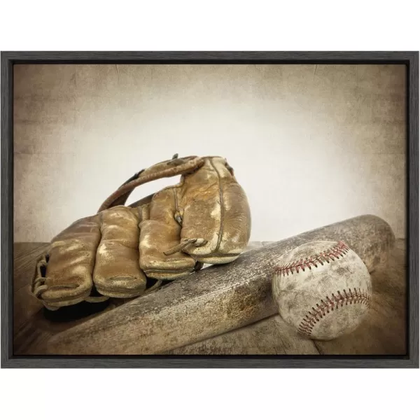 imageDesignOvation Sylvie Vintage Baseball and Glove Framed Canvas Wall Art by Shawn St Peter 18x24 Gray