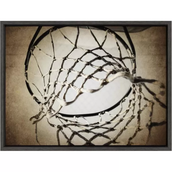 imageDesignOvation Sylvie Vintage Basketball Net Sport Print Framed Canvas Wall Art by Shawn St Peter 18x24 Dark Grey Traditional Classic Wall Decor for Office Bedroom Or Living Room