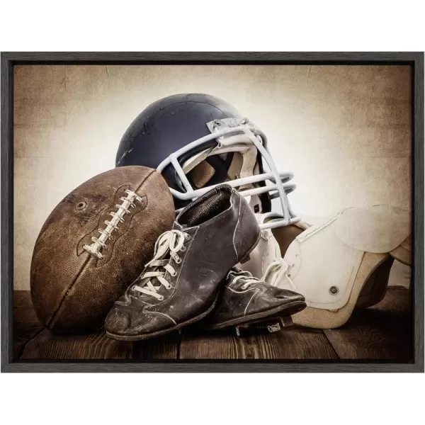 imageDesignOvation Sylvie Vintage Football Gear Framed Canvas by Shawn St Peter 18x24 Dark Grey Transitional Sports Wall Decor for Office Bedroom Or Living Room