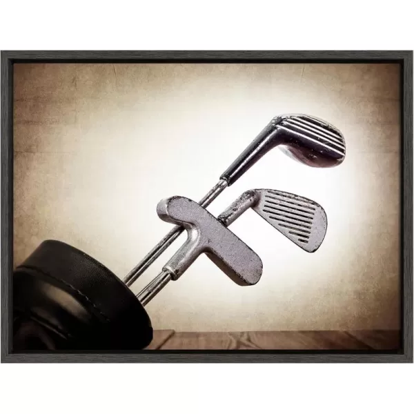 imageDesignOvation Sylvie Vintage Golf Clubs Framed Canvas by Shawn St Peter 18x24 Dark Grey Transitional Sports Wall Decor for Office Bedroom Or Living Room