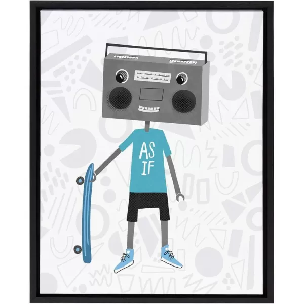 imageKate and Laurel Sylvie Boom Box Boy 2 Framed Canvas Wall Art by Molly Fabiano 18x24 Black Robot Art for Wall
