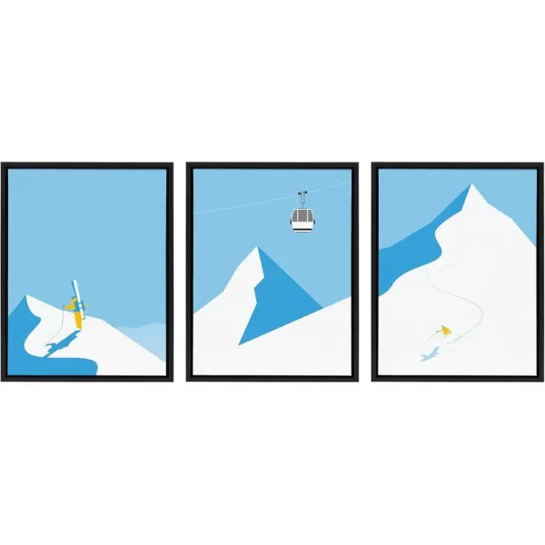 imageKate and Laurel Sylvie Downhill Skier Framed Canvas Wall Art by Rocket Jack Set of 3 18x24 Black Cool Winter DecorBlack