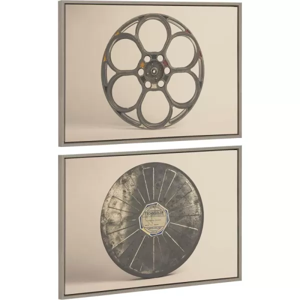 imageKate and Laurel Sylvie Movie Tin and Movie Reel Sepia Framed Canvas Wall Art Set by Saint and Sailor Studios 2 Piece Set 23x33 Gray Vintage Movie Lover Art for Home Decor