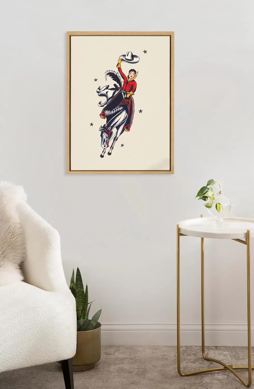 imageKate and Laurel Sylvie Vintage Cowgirl Framed Canvas Wall Art by Corinna Buchholz of Piddix 18x24 Natural Cute Western Art for Wall