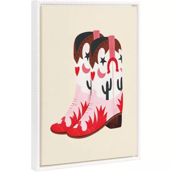imageKate and Laurel Sylvie Beaded Cowgirl Boots Vintage Framed Canvas Wall Art by Tnia Garca 18x24 White Western Boots Art for Wall