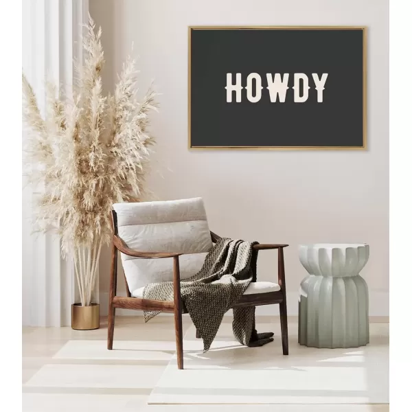 imageKate and Laurel Sylvie Howdy Landscape Black Framed Canvas Wall Art by Honey Island Studio 23x33 Bright Gold Cute Western Cowboy Art for Wall