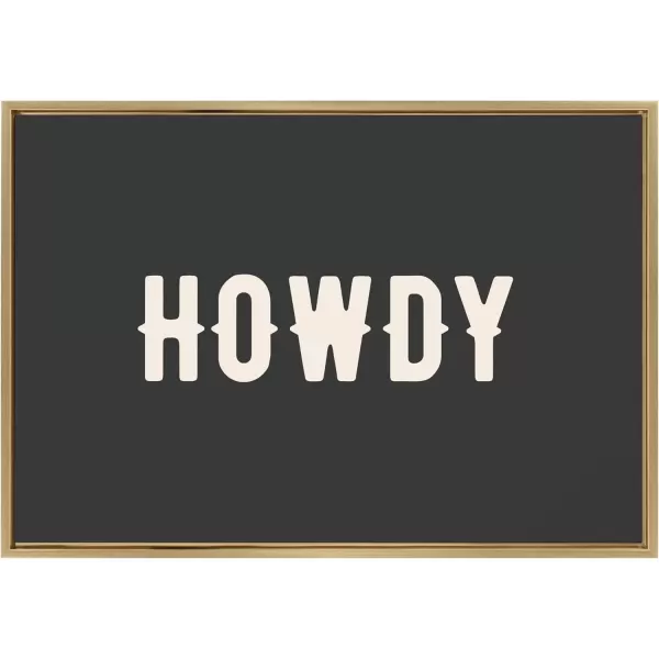 imageKate and Laurel Sylvie Howdy Landscape Black Framed Canvas Wall Art by Honey Island Studio 23x33 Bright Gold Cute Western Cowboy Art for Wall