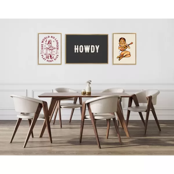 imageKate and Laurel Sylvie Howdy Landscape Black Framed Canvas Wall Art by Honey Island Studio 23x33 Bright Gold Cute Western Cowboy Art for Wall