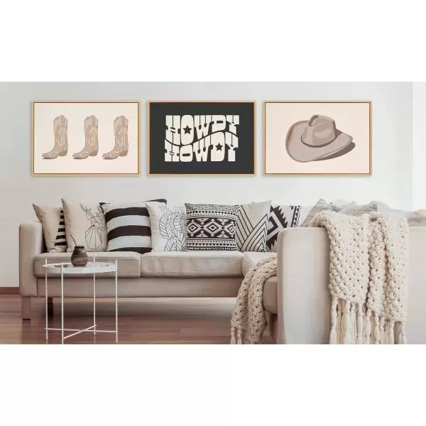 imageKate and Laurel Sylvie Howdy Star Landscape Black Framed Canvas Wall Art by Honey Island Studio 23x33 Natural Cute Western Cowboy Art for Wall