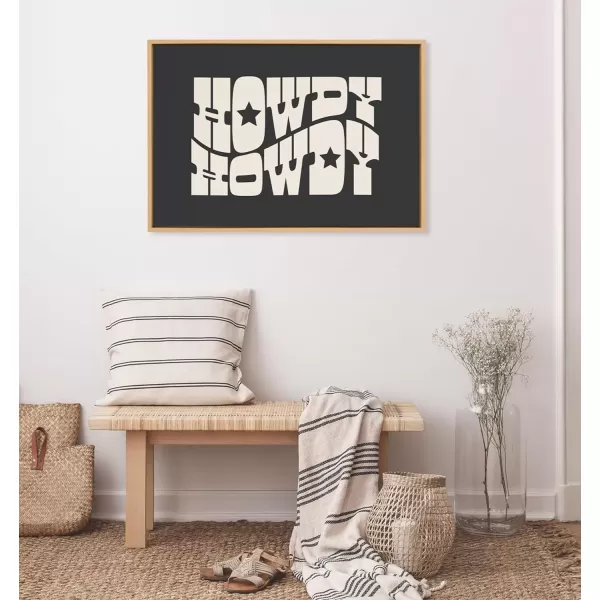 imageKate and Laurel Sylvie Howdy Star Landscape Black Framed Canvas Wall Art by Honey Island Studio 23x33 Natural Cute Western Cowboy Art for Wall