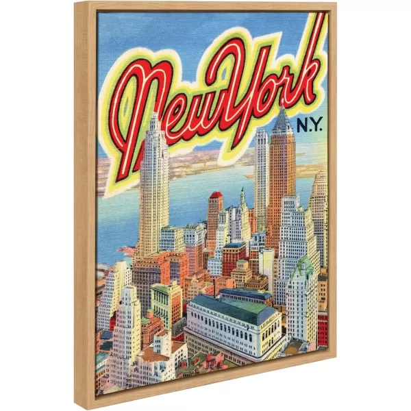 imageKate and Laurel Sylvie New York NY Vintage Travel Postcard Framed Canvas Wall Art by Corinna Buchholz of Piddix 18x24 Natural Retro New York City Art for Wall