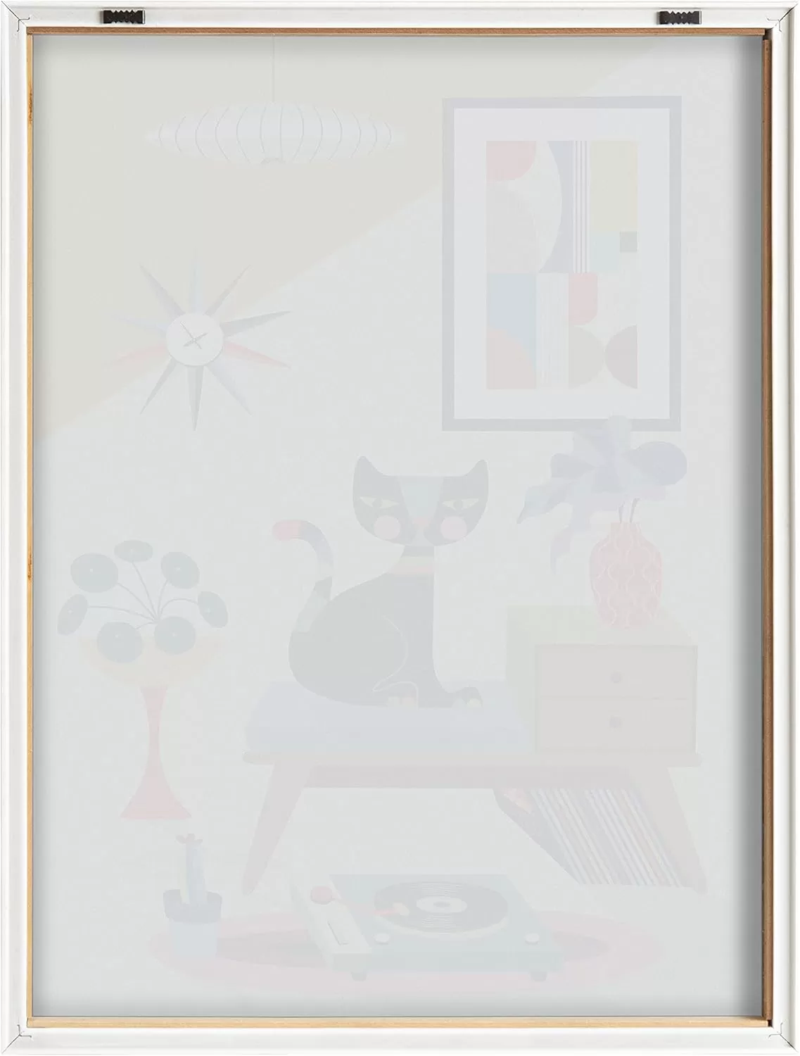 imageKate and Laurel Blake Record Player Framed Printed Glass Wall Art by Rachel Lee of My Dream Wall 18x24 Natural Decorative Colorful Animal Art Print for Wall