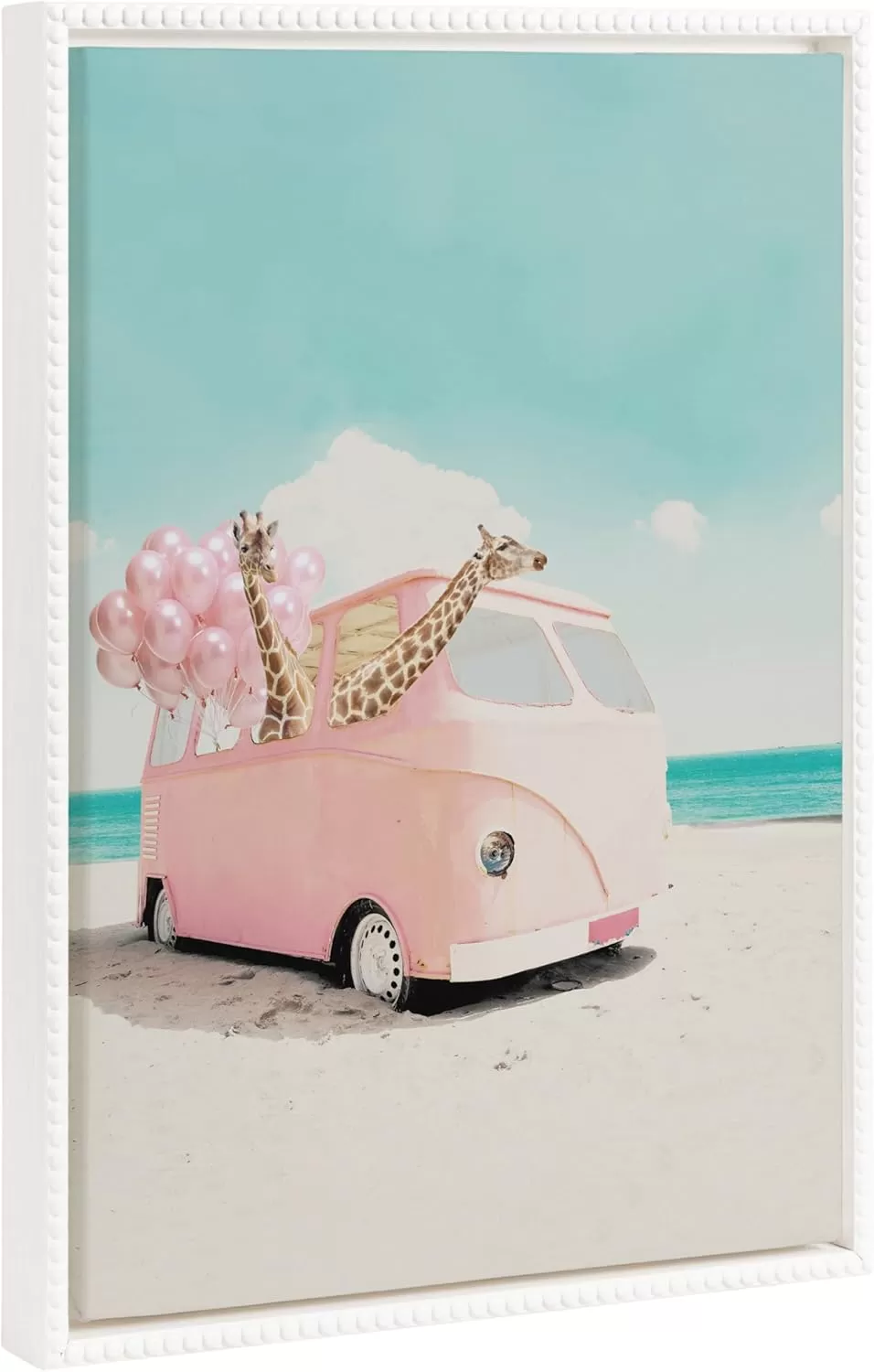 imageKate and Laurel Sylvie Beaded Pink Van Vintage Framed Canvas Wall Art by July Art Prints 18x24 White Giraffe Beach Wall Art Decor