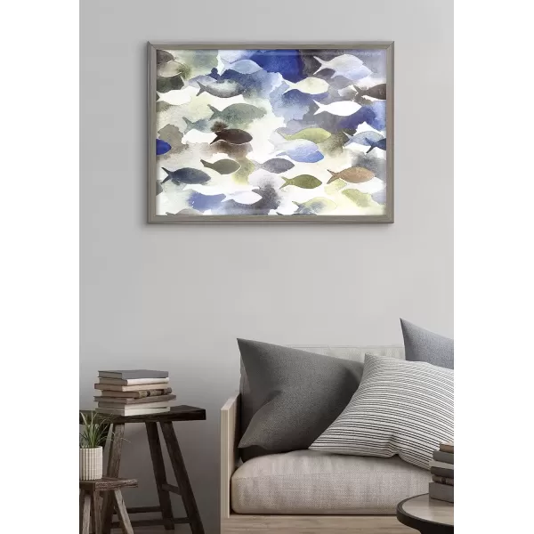 imageKate and Laurel Blake Concurrent Framed Printed Glass Wall Art by Janet MeinkeLau 18x24 Gray Decorative Marine Life Art for WallGray