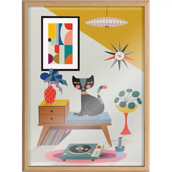 imageKate and Laurel Blake Record Player Framed Printed Glass Wall Art by Rachel Lee of My Dream Wall 18x24 Natural Decorative Colorful Animal Art Print for Wall