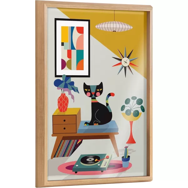 imageKate and Laurel Blake Record Player Framed Printed Glass Wall Art by Rachel Lee of My Dream Wall 18x24 Natural Decorative Colorful Animal Art Print for Wall