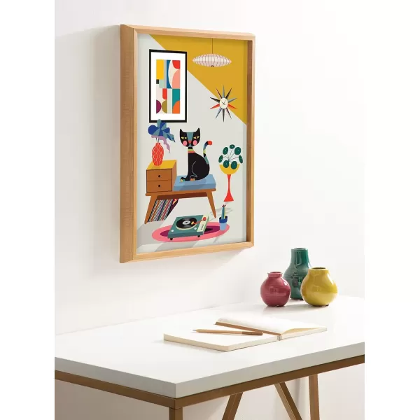 imageKate and Laurel Blake Record Player Framed Printed Glass Wall Art by Rachel Lee of My Dream Wall 18x24 Natural Decorative Colorful Animal Art Print for Wall