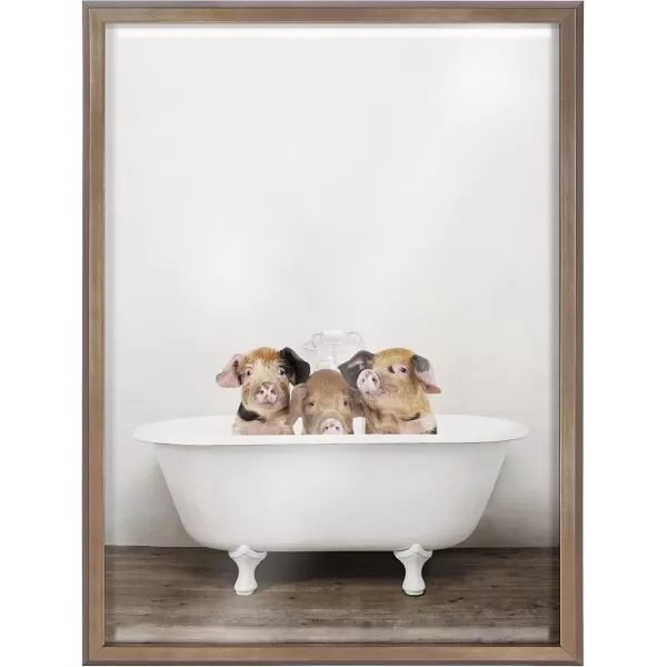 imageKate and Laurel Blake Three Little Pigs in Vintage Bathtub Framed Printed Glass Wall Art by Amy Peterson Art Studio 18x24 Gold Adorable Animal Art for WallGold